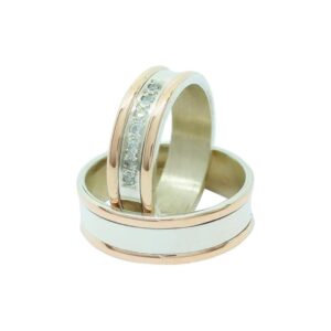 Alianzas de Plata, laterales media caña en oro, con zirconia